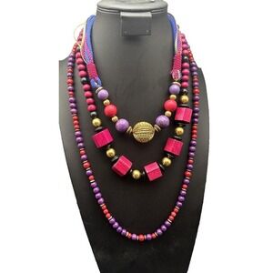 Lot‎ of 3 Vintage Costume Jewelry Wood Stone Large Chunky 80s 90s Necklaces